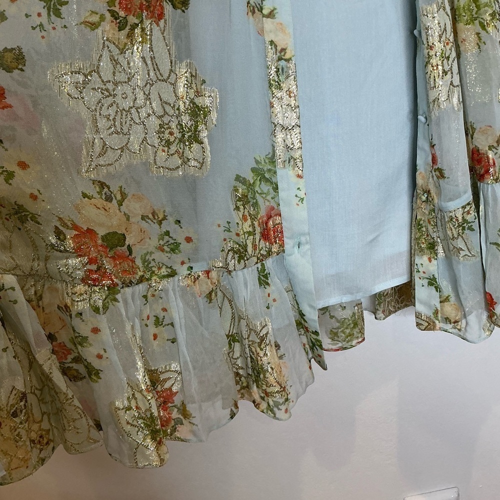 HEMANT & NANDITA Livia Floral Whimsical Sparkly Chiffon Dress with Slip XSmall - Picture 8 of 16